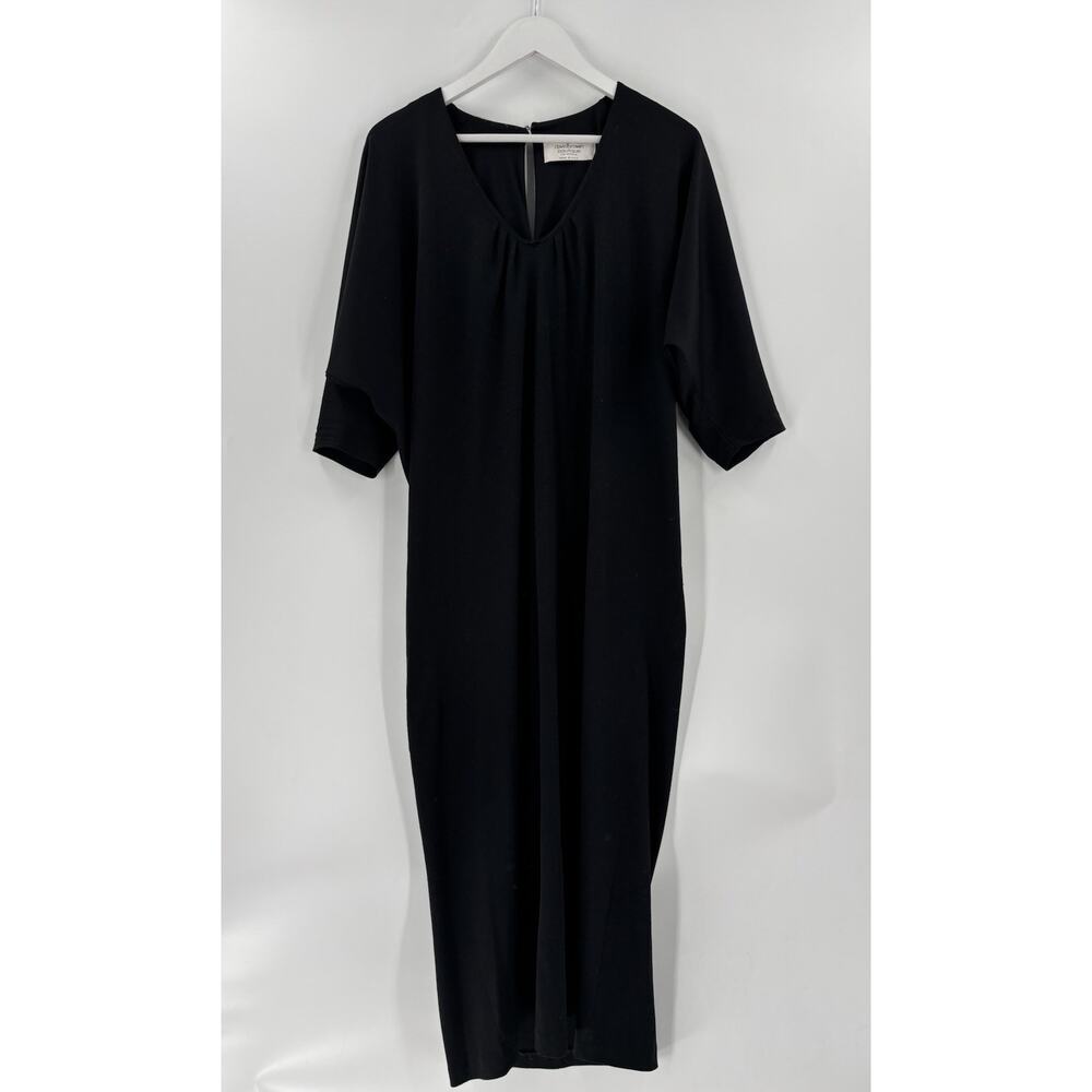 David Brown Vintage Dress Womens "One Size" Black Maxi V Neck Pleated Lagenlook
